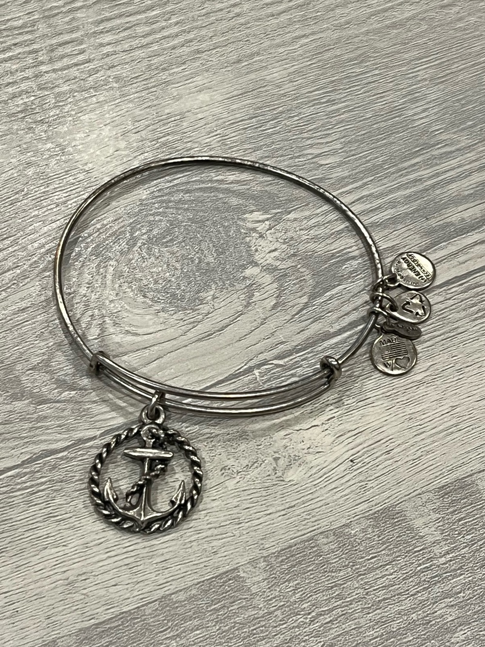 Alex and Ani Anchor Charm Bangle in Silver Brass Tone